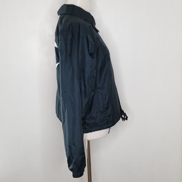 Champion Cropped Coaches Jacket Black Oversize Logo Snap Front Women Large - Picture 3 of 12